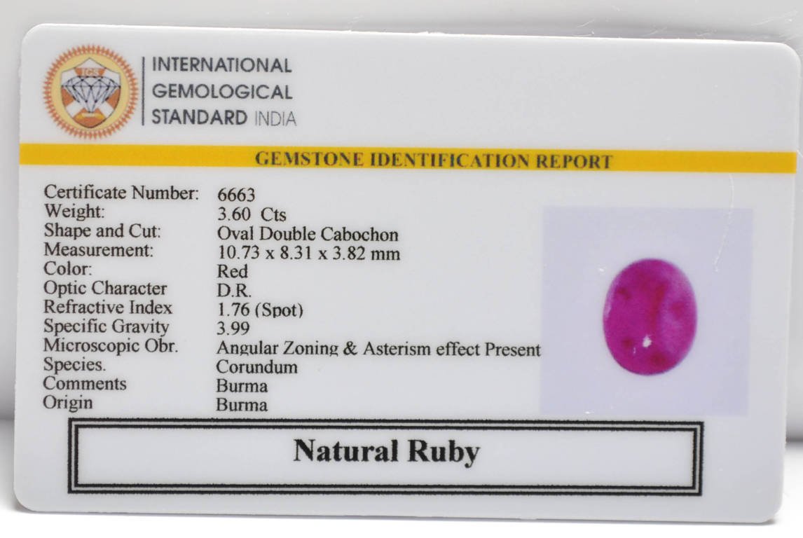 BMR282 2 RUBY (BURMA MINES) 3.6 Ct.