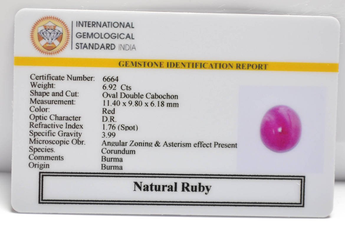 BMR283 2 RUBY (BURMA MINES) 6.92 Ct.