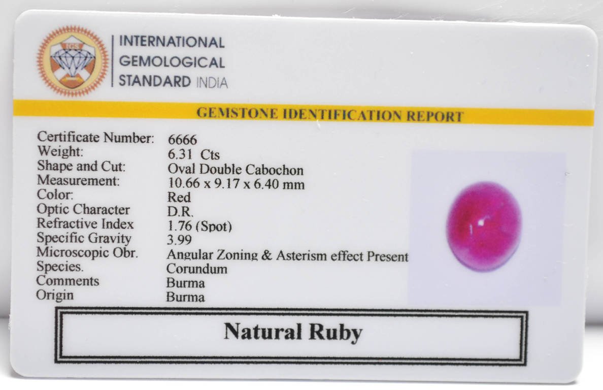 BMR285 2 RUBY (BURMA MINES) 6.31 Ct.