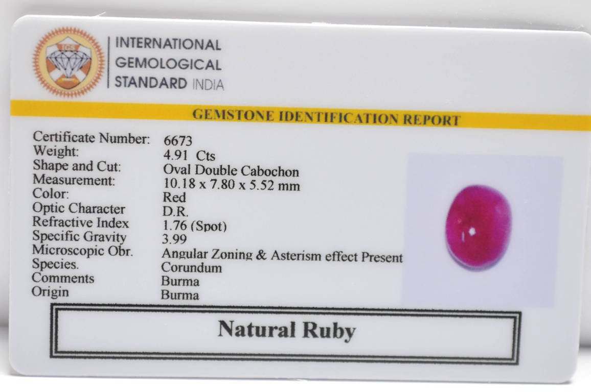 BMR289 2 RUBY (BURMA MINES) 4.91 Ct.