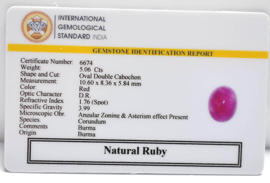 BMR290 2 RUBY (BURMA MINES) 5.06 Ct.