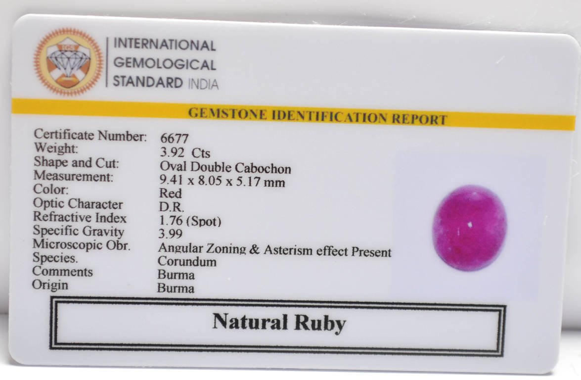 BMR292 2 RUBY (BURMA MINES) 3.92 Ct.