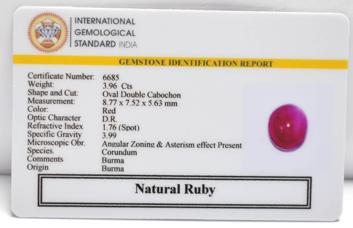 BMR300 2 RUBY (BURMA MINES) 3.96 Ct.