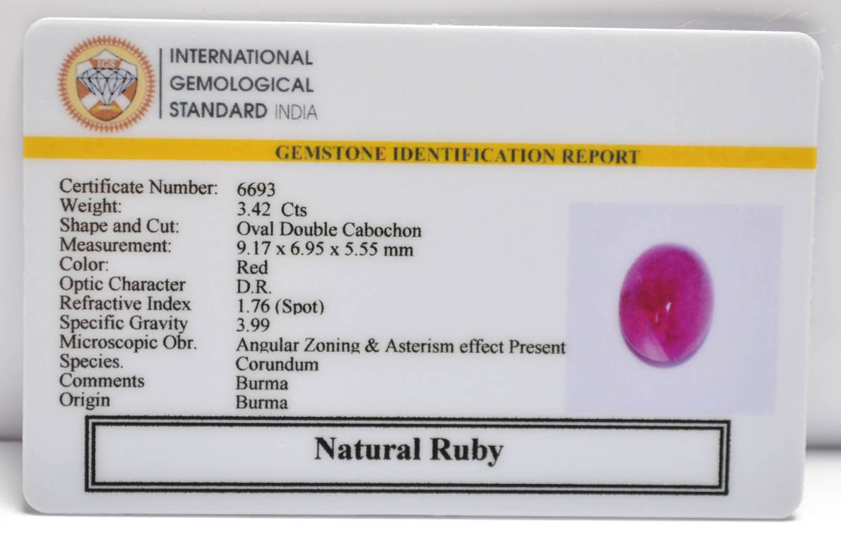 BMR306 2 RUBY (BURMA MINES) 3.42 Ct.