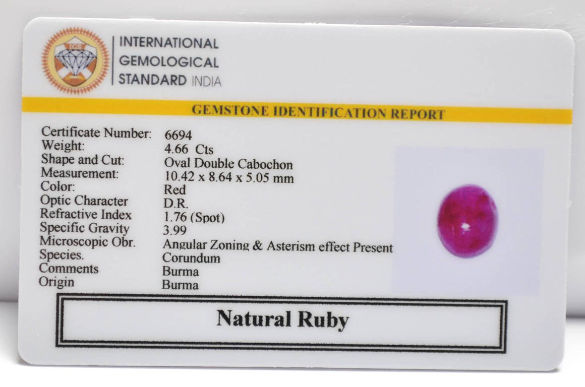 BMR307 2 RUBY (BURMA MINES) 4.66 Ct.