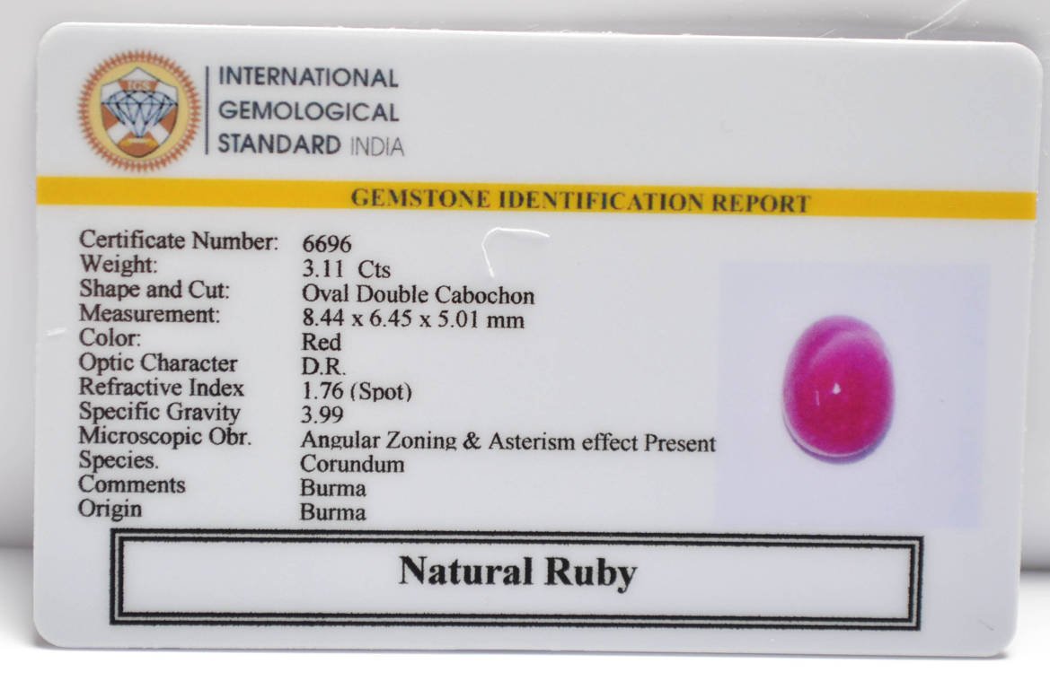 BMR309 2 RUBY (BURMA MINES) 3.11 Ct.