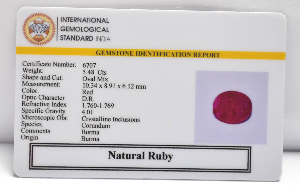 BMR318 2 RUBY (BURMA MINES) 5.48 Ct.