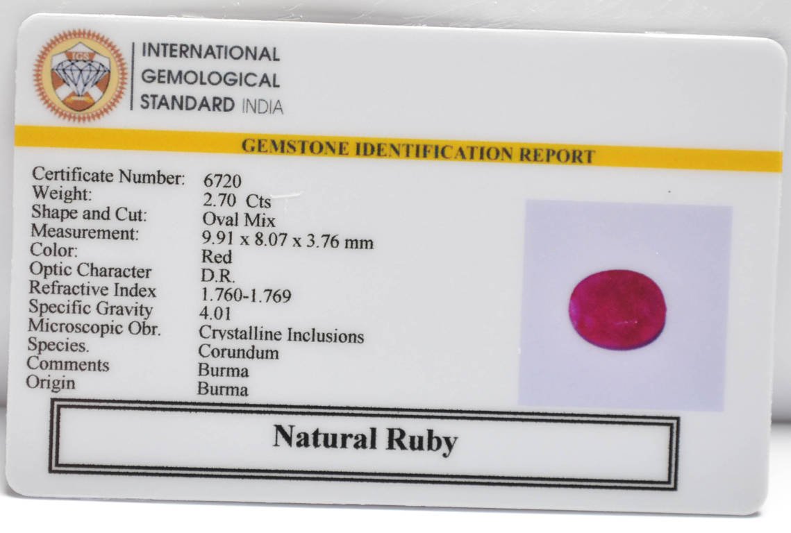BMR327 2 RUBY (BURMA MINES) 2.7 Ct.