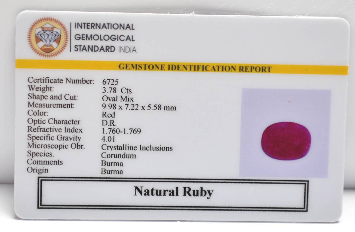 BMR330 2 RUBY (BURMA MINES) 3.78 Ct.