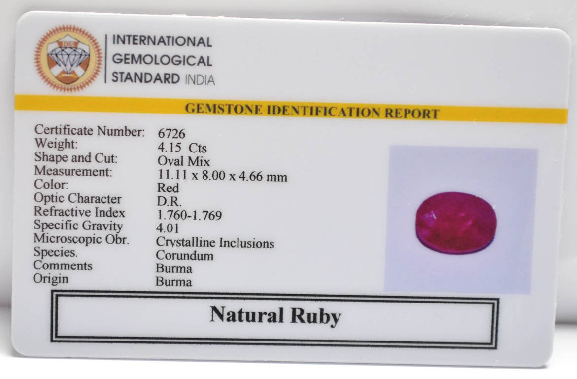 BMR331 2 RUBY (BURMA MINES) 4.15 Ct.