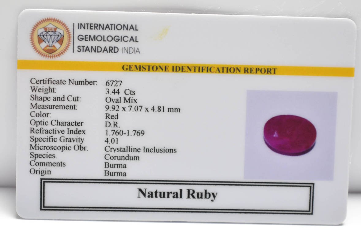 BMR332 2 RUBY (BURMA MINES) 3.44 Ct.