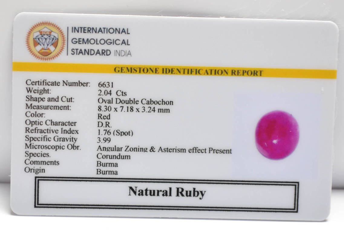 BMRG106 2 RUBY (BURMA MINES) 2.04 Ct.