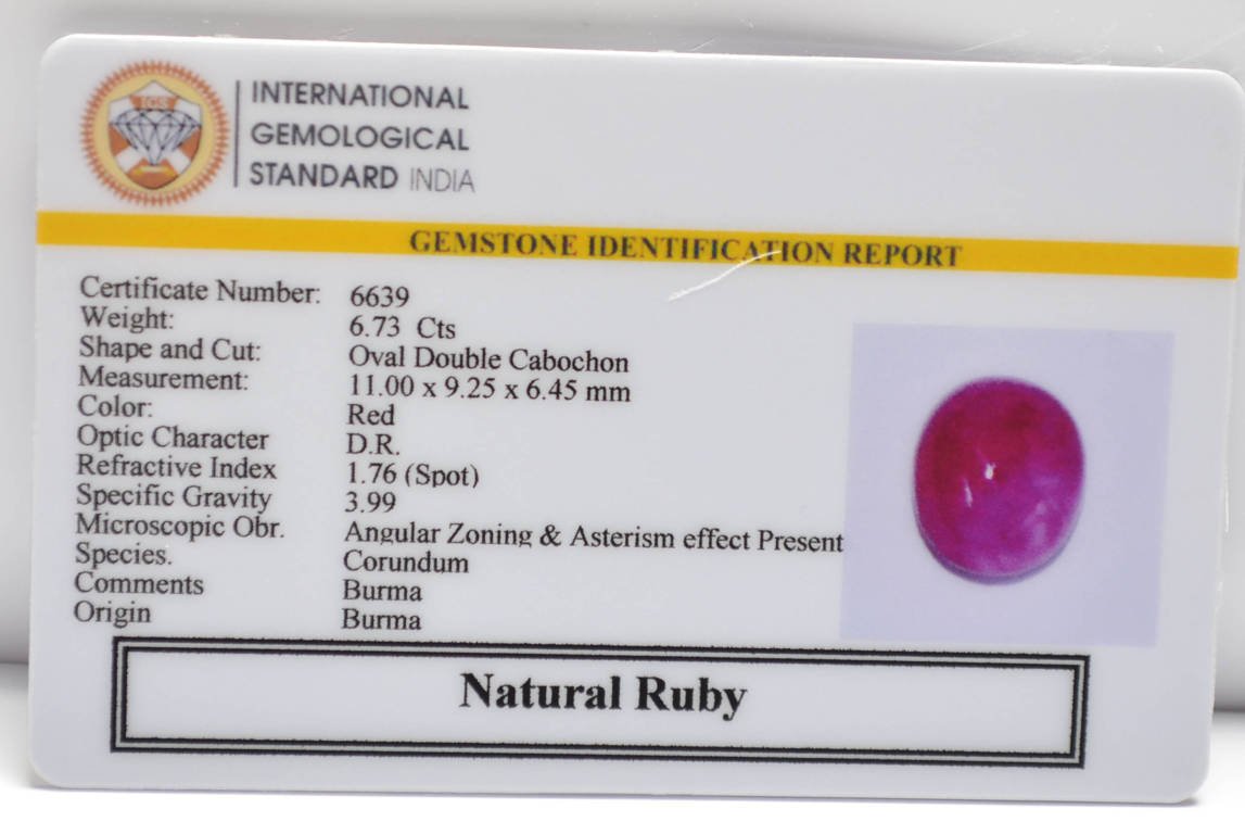 BMRG108 2 RUBY (BURMA MINES) 6.73 Ct.