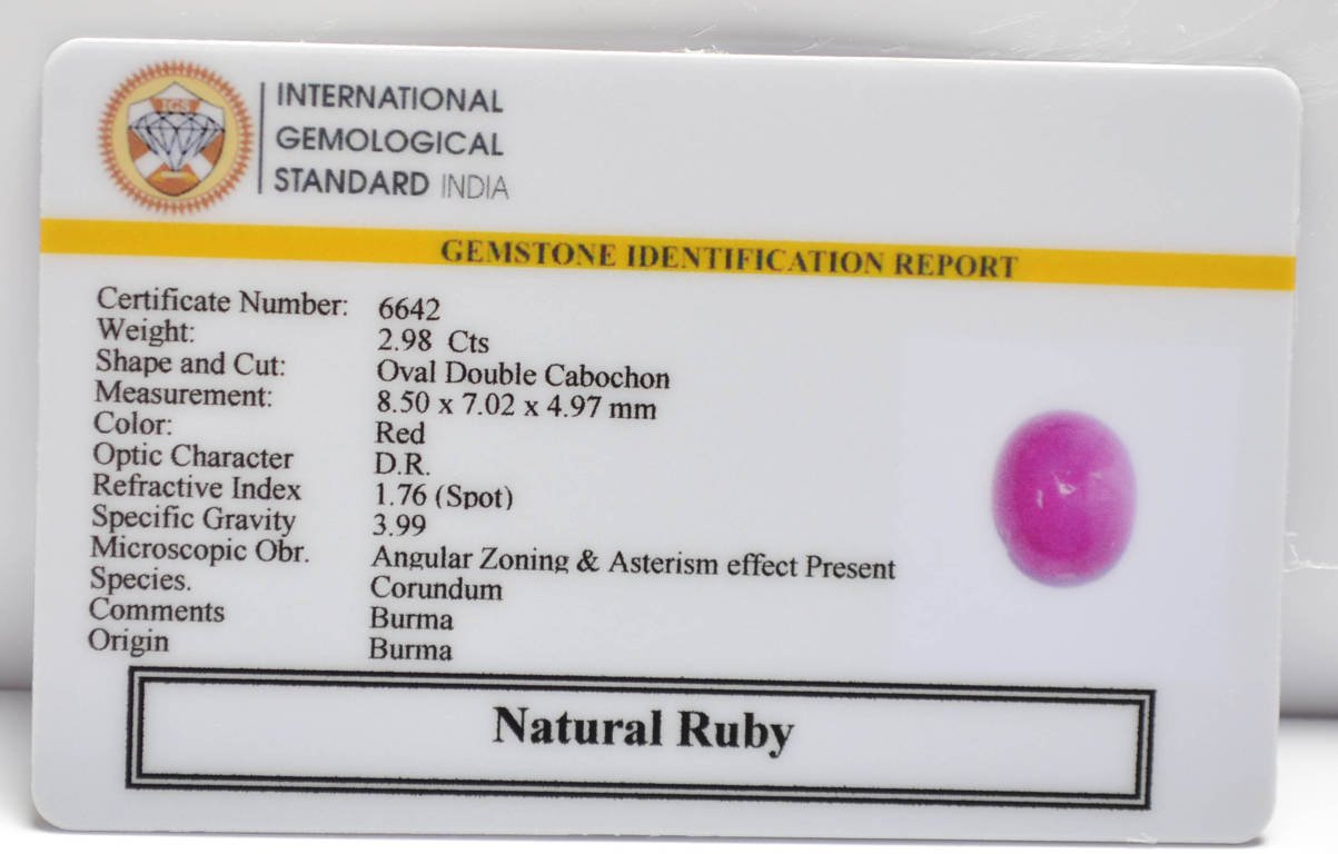 BMRG110 2 RUBY (BURMA MINES) 2.98 Ct.