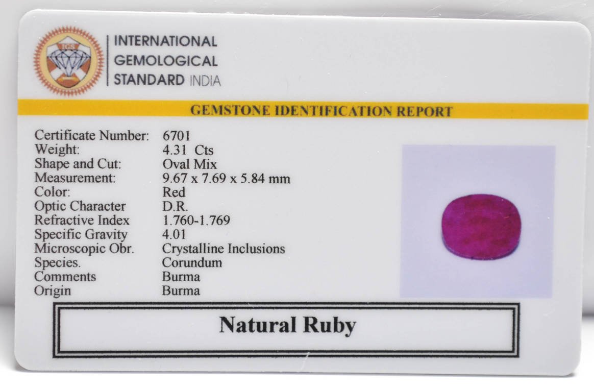 BMRG121 2 RUBY (BURMA MINES) 4.31 Ct.