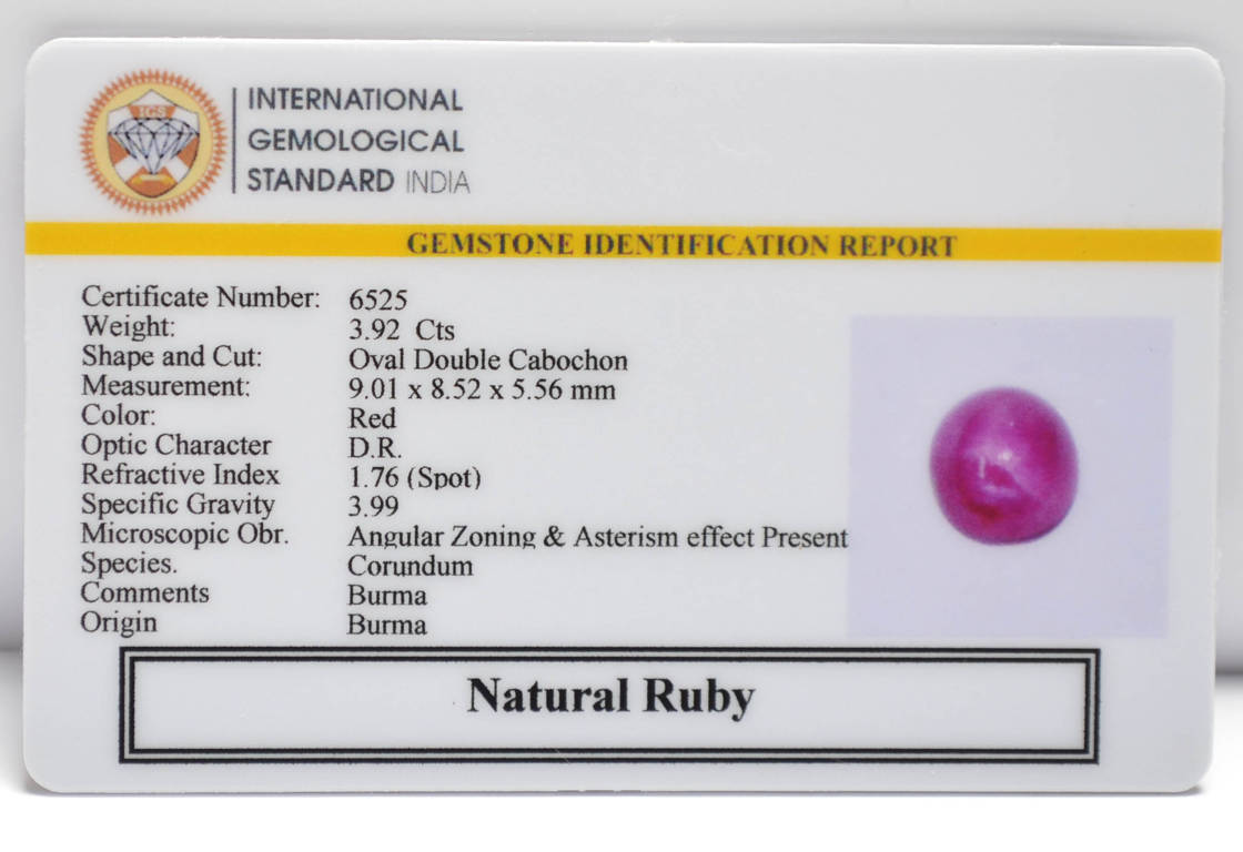 BMRG90 2 RUBY (BURMA MINES) 3.92 Ct.
