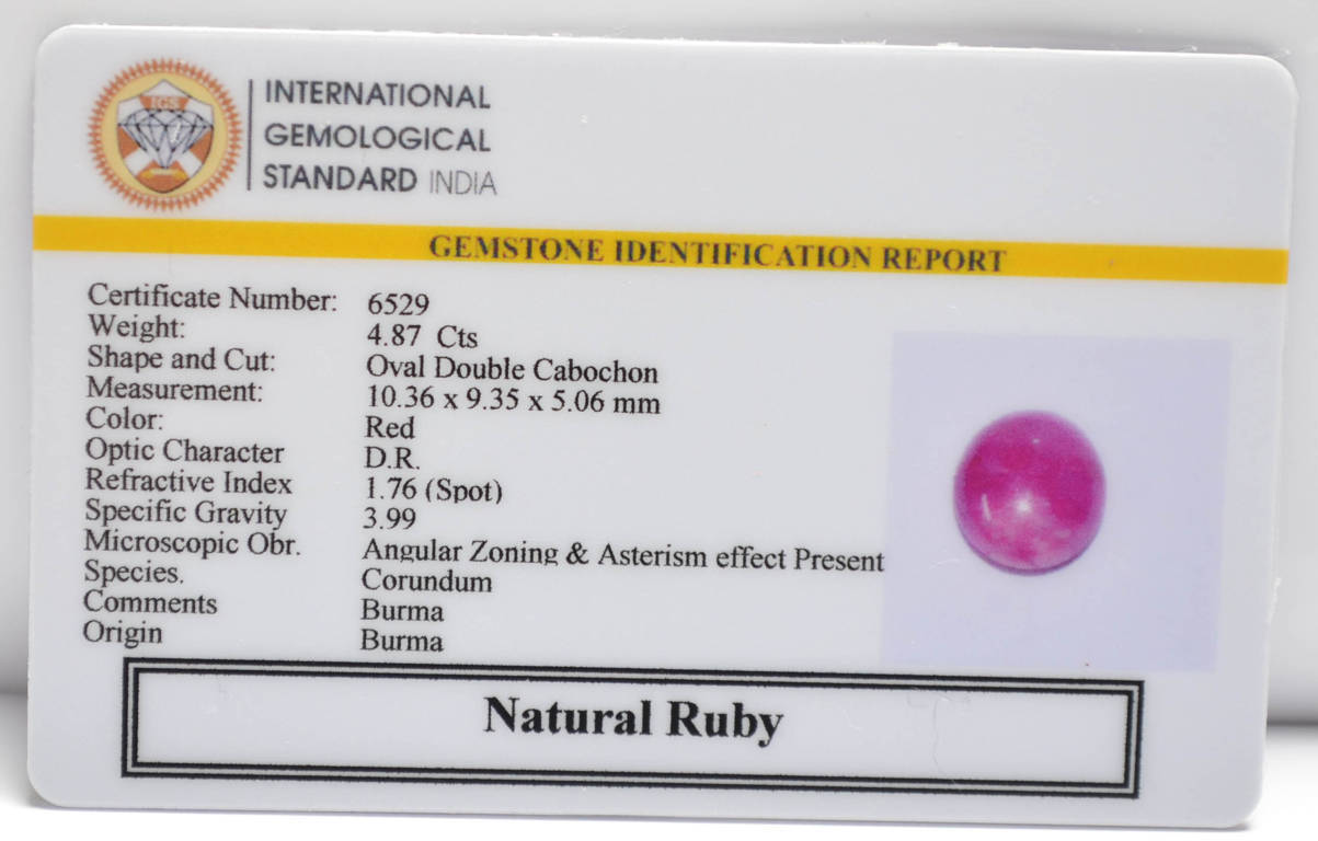 BMRG92 2 RUBY (BURMA MINES) 4.87 Ct.