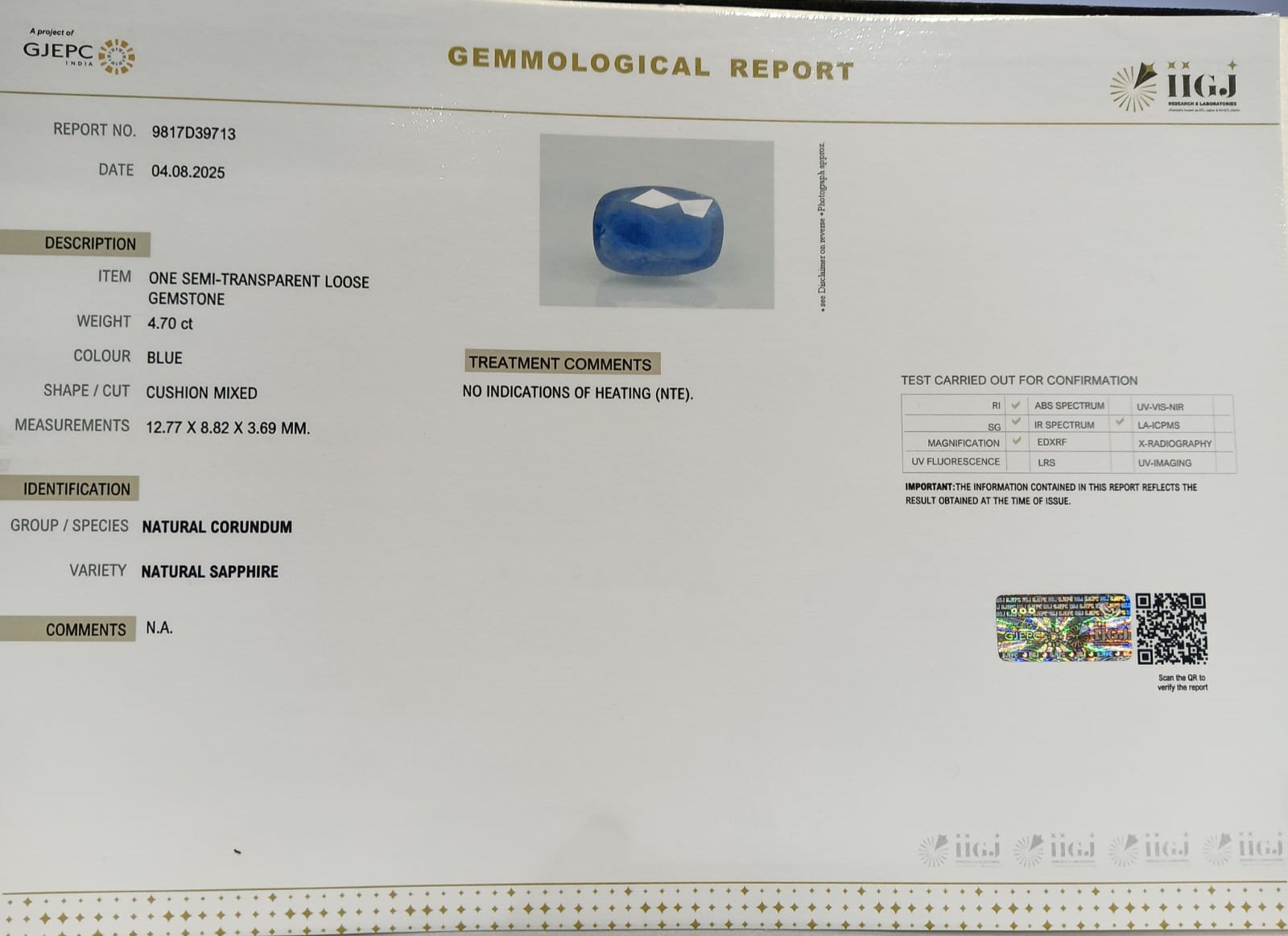 BSP14861 2 BLUE SAPPHIRE 4.7 Ct.