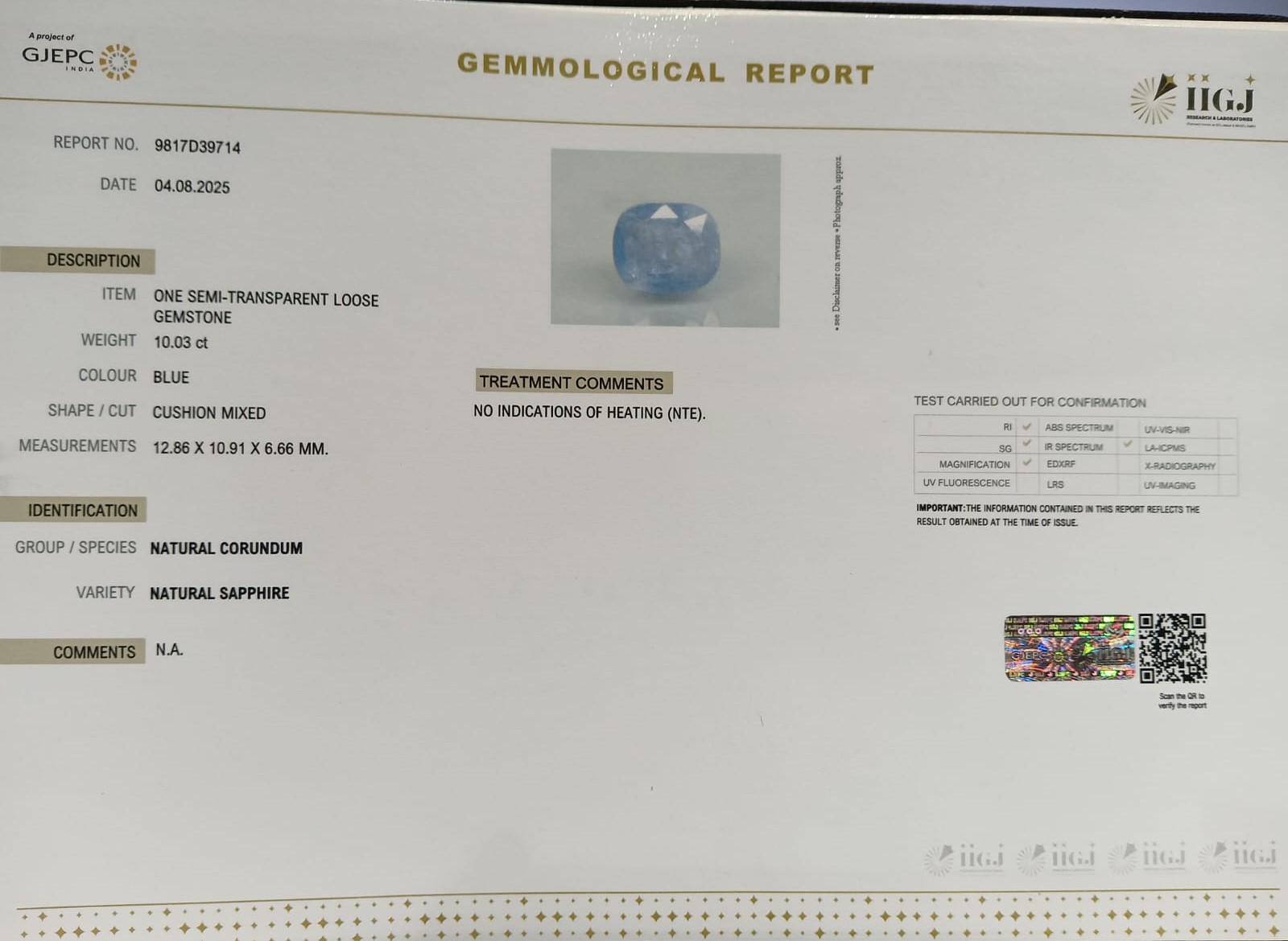 BSP14862 2 BLUE SAPPHIRE 10.03 Ct.