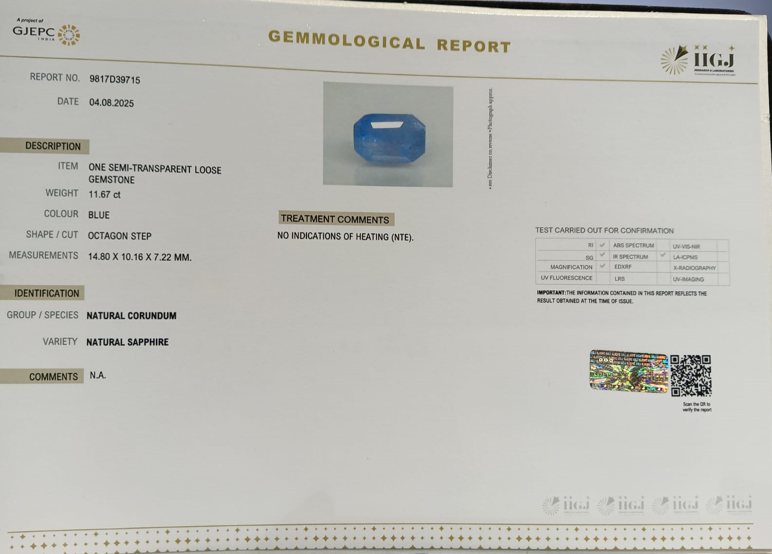 BSP14863 2 BLUE SAPPHIRE 11.67 Ct.