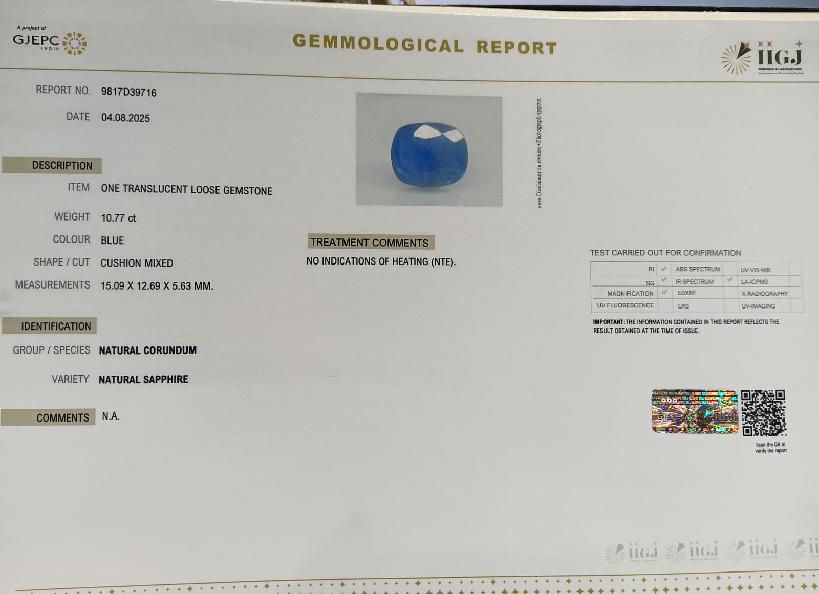 BSP14864 2 BLUE SAPPHIRE 10.77 Ct.