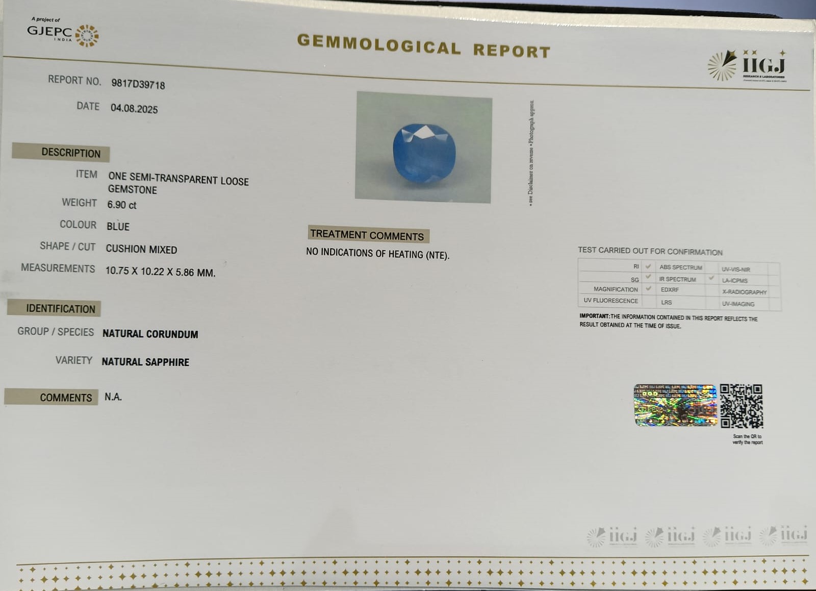 BSP14865 2 BLUE SAPPHIRE 6.9 Ct.