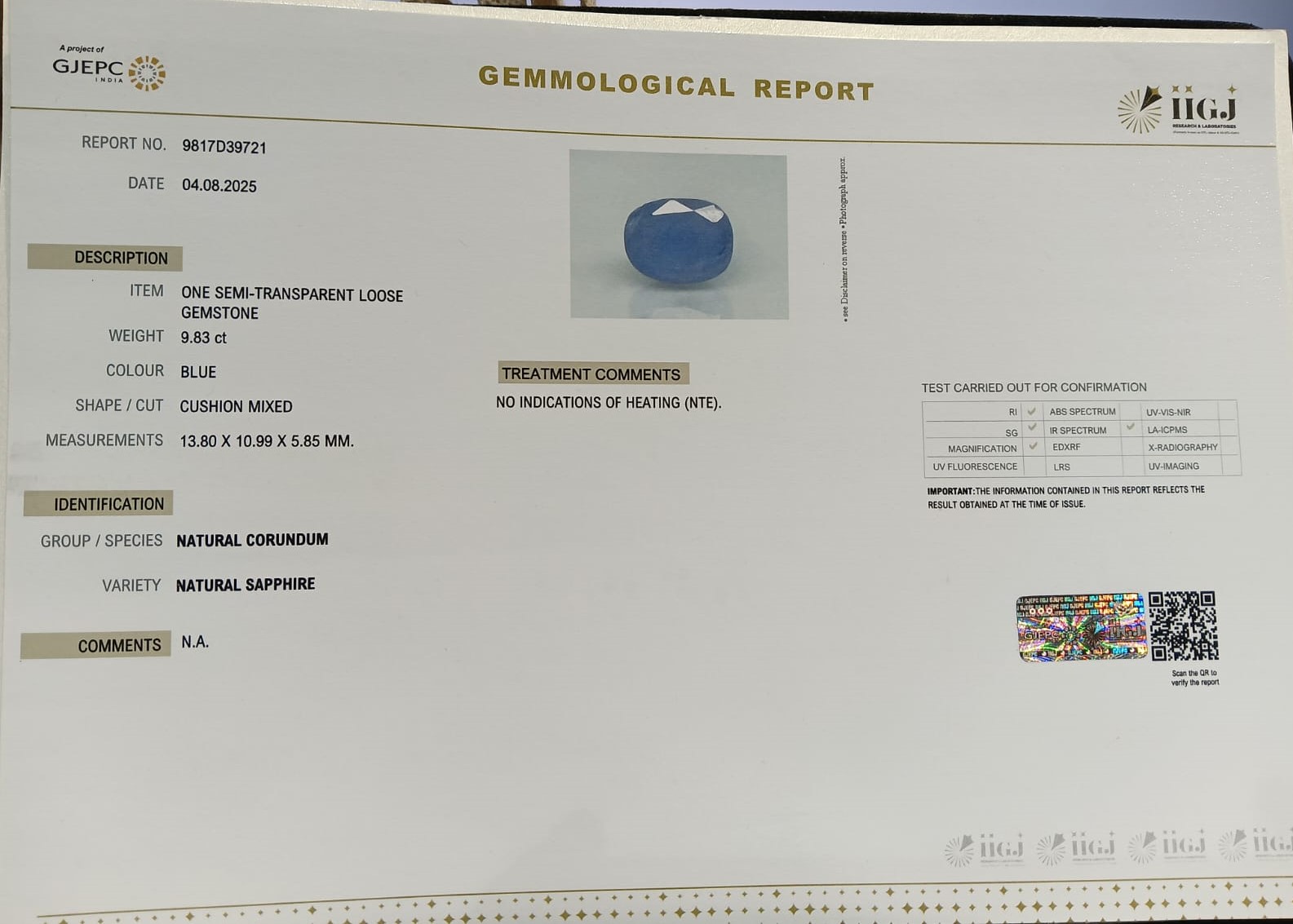 BSP14867 2 BLUE SAPPHIRE 9.83 Ct.