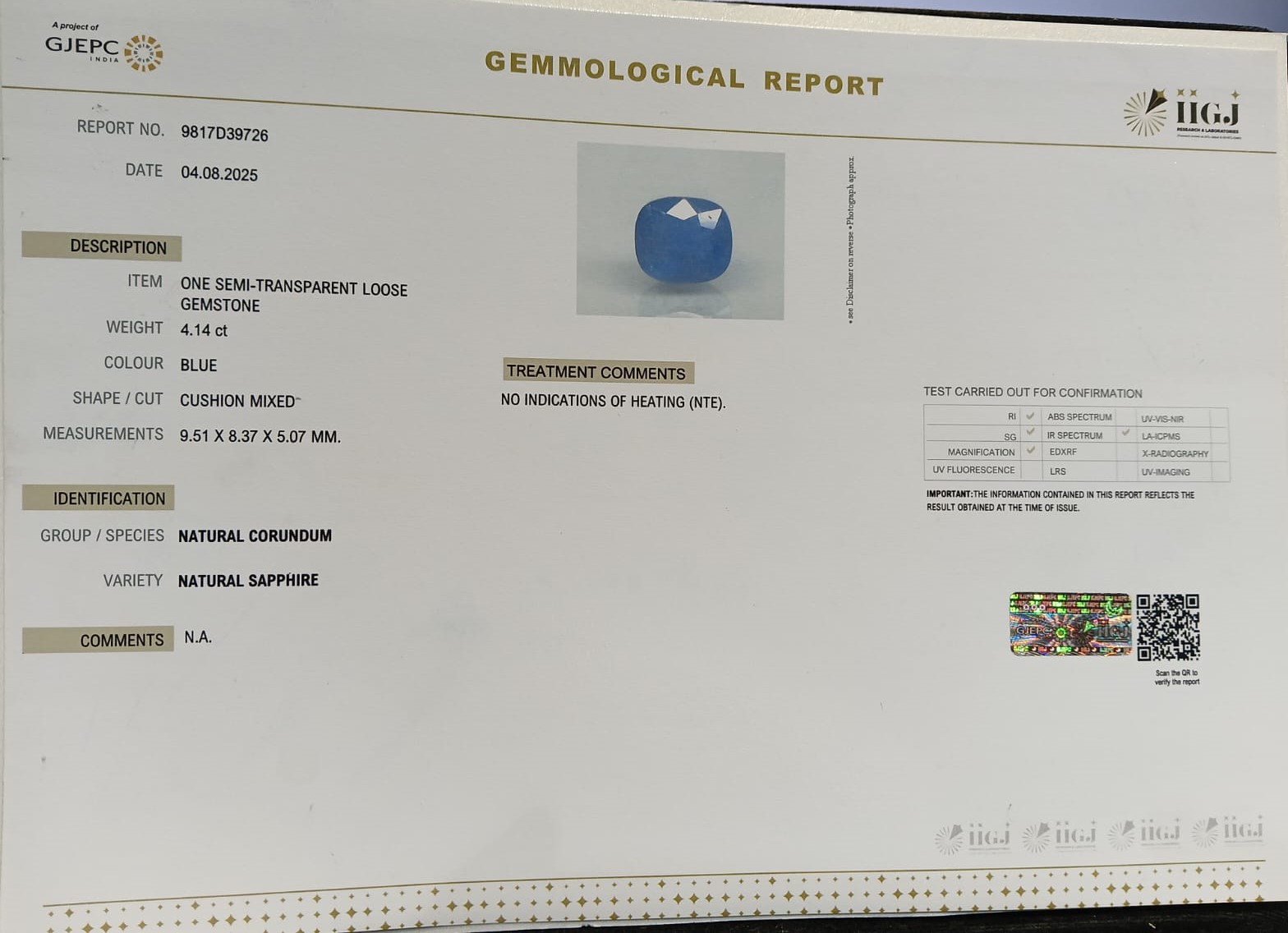 BSP14871 2 BLUE SAPPHIRE 4.14 Ct.