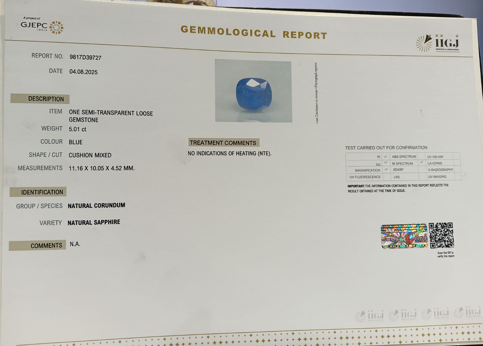 BSP14872 2 BLUE SAPPHIRE 5.01 Ct.