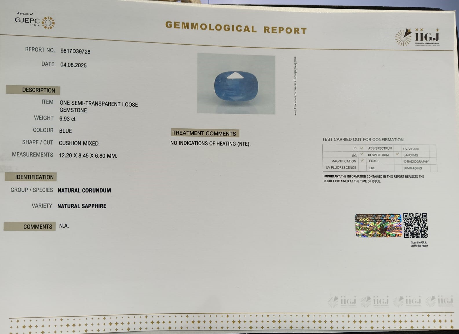 BSP14873 2 BLUE SAPPHIRE 6.93 Ct.