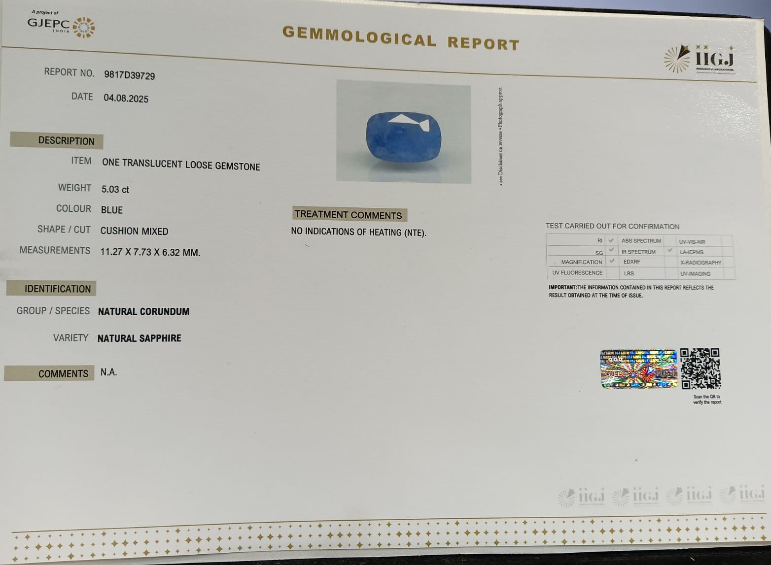 BSP14874 2 BLUE SAPPHIRE 5.03 Ct.