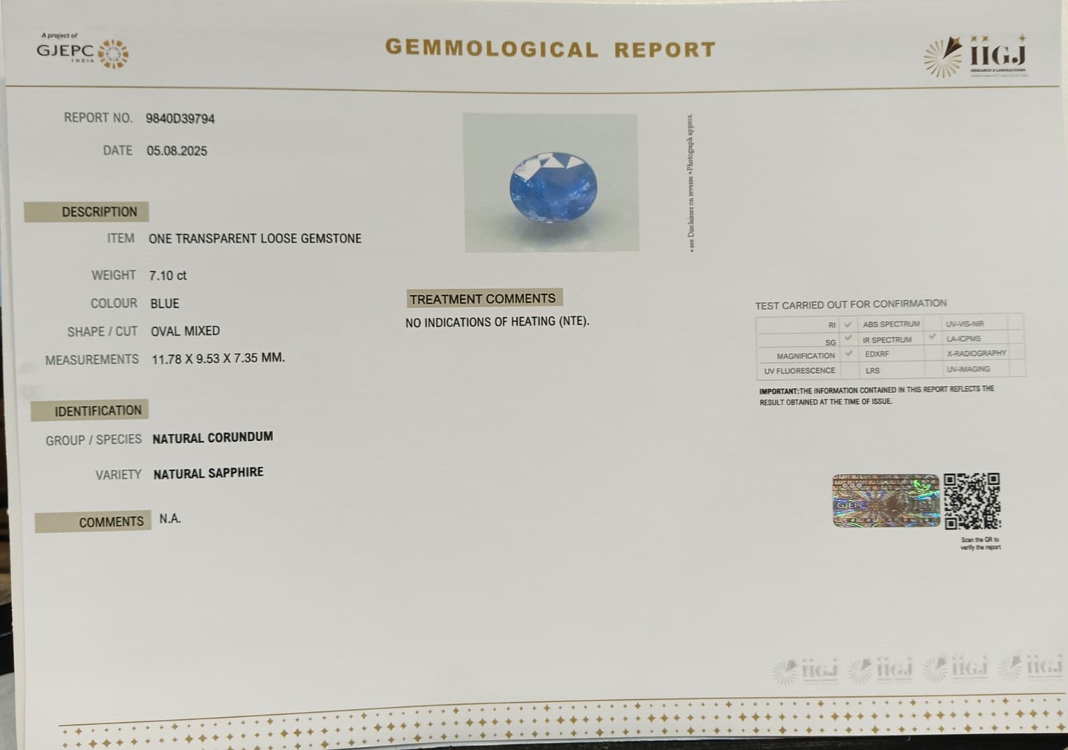 BSP14878 2 BLUE SAPPHIRE 7.1 Ct.