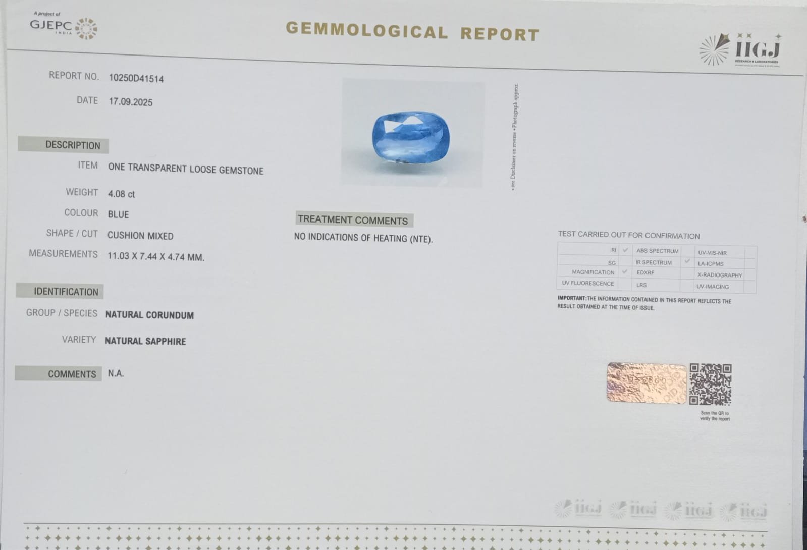 BSP14949 2 BLUE SAPPHIRE 4.08 Ct.