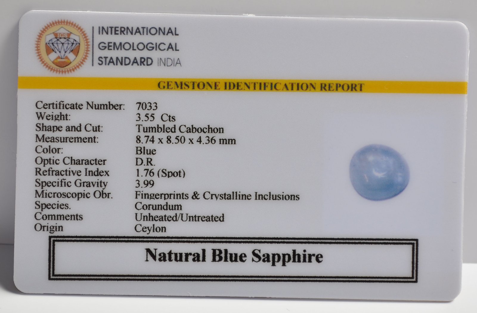 BLUE SAPPHIRE 3.55 Ct. 3 BSP15105 2 1 BLUE SAPPHIRE 3.55 Ct.