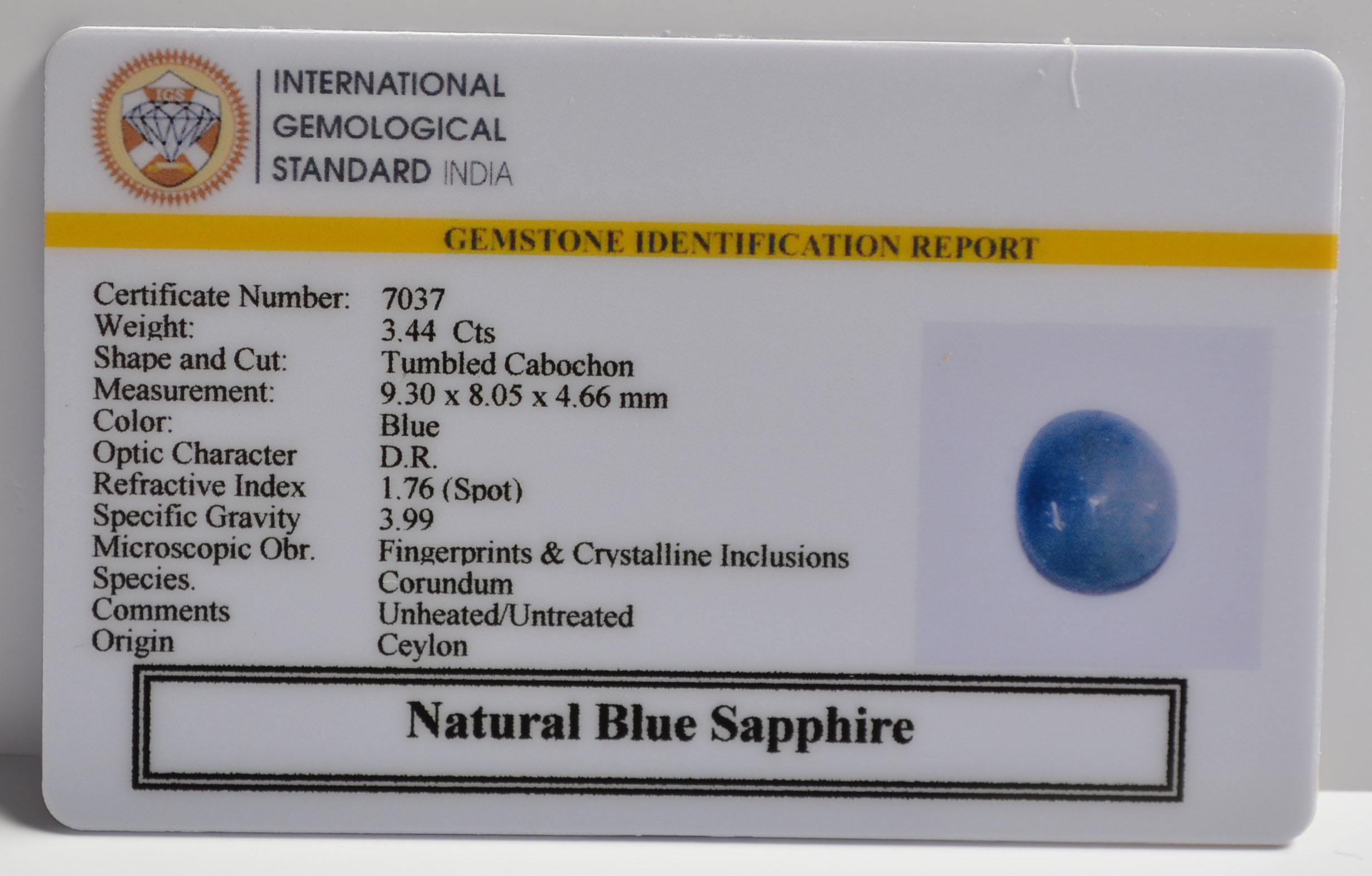 BLUE SAPPHIRE 3.44 Ct. 3 BSP15109 2 BLUE SAPPHIRE 3.44 Ct.