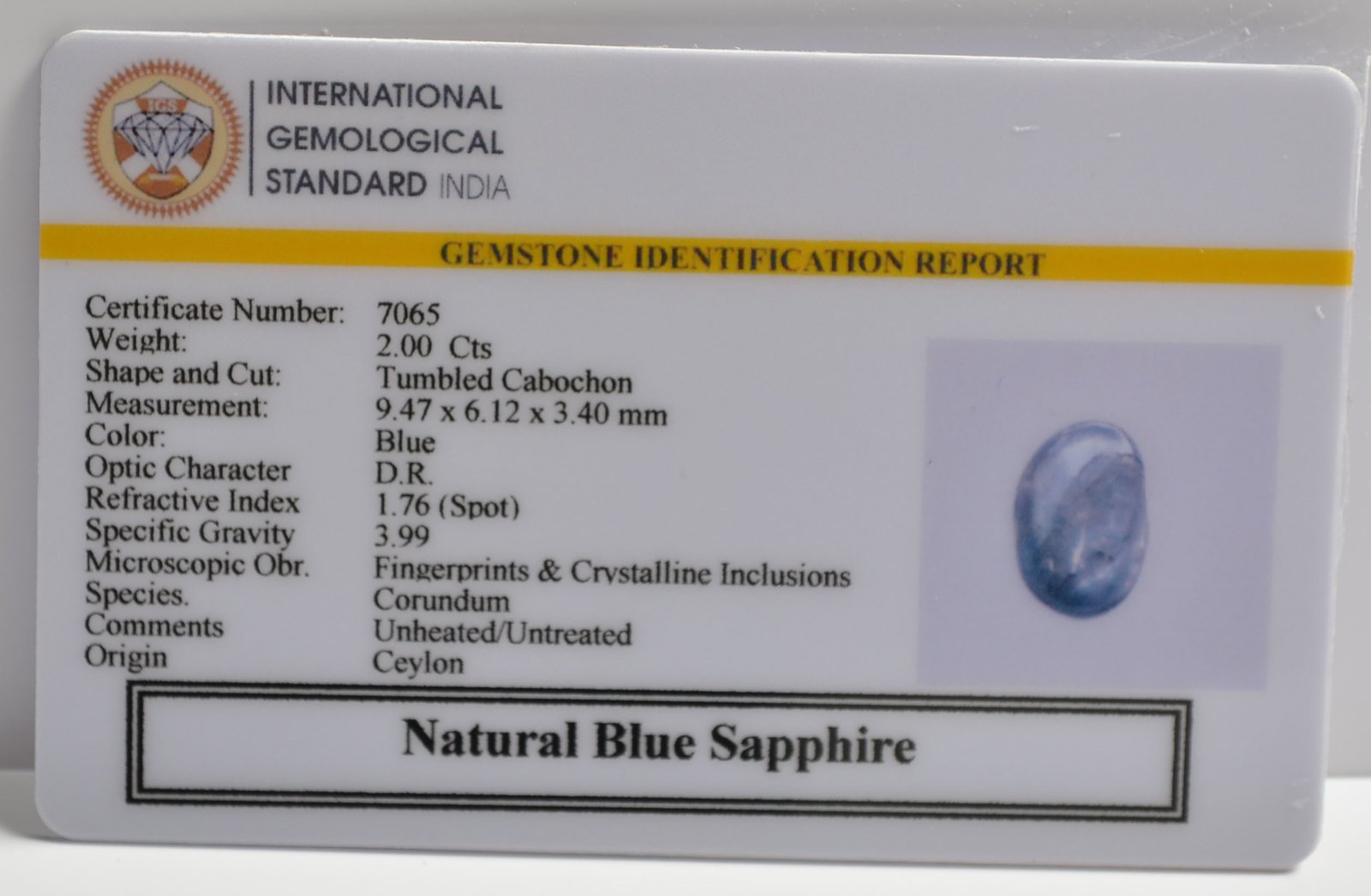BSP15137 2 BLUE SAPPHIRE 2 Ct.