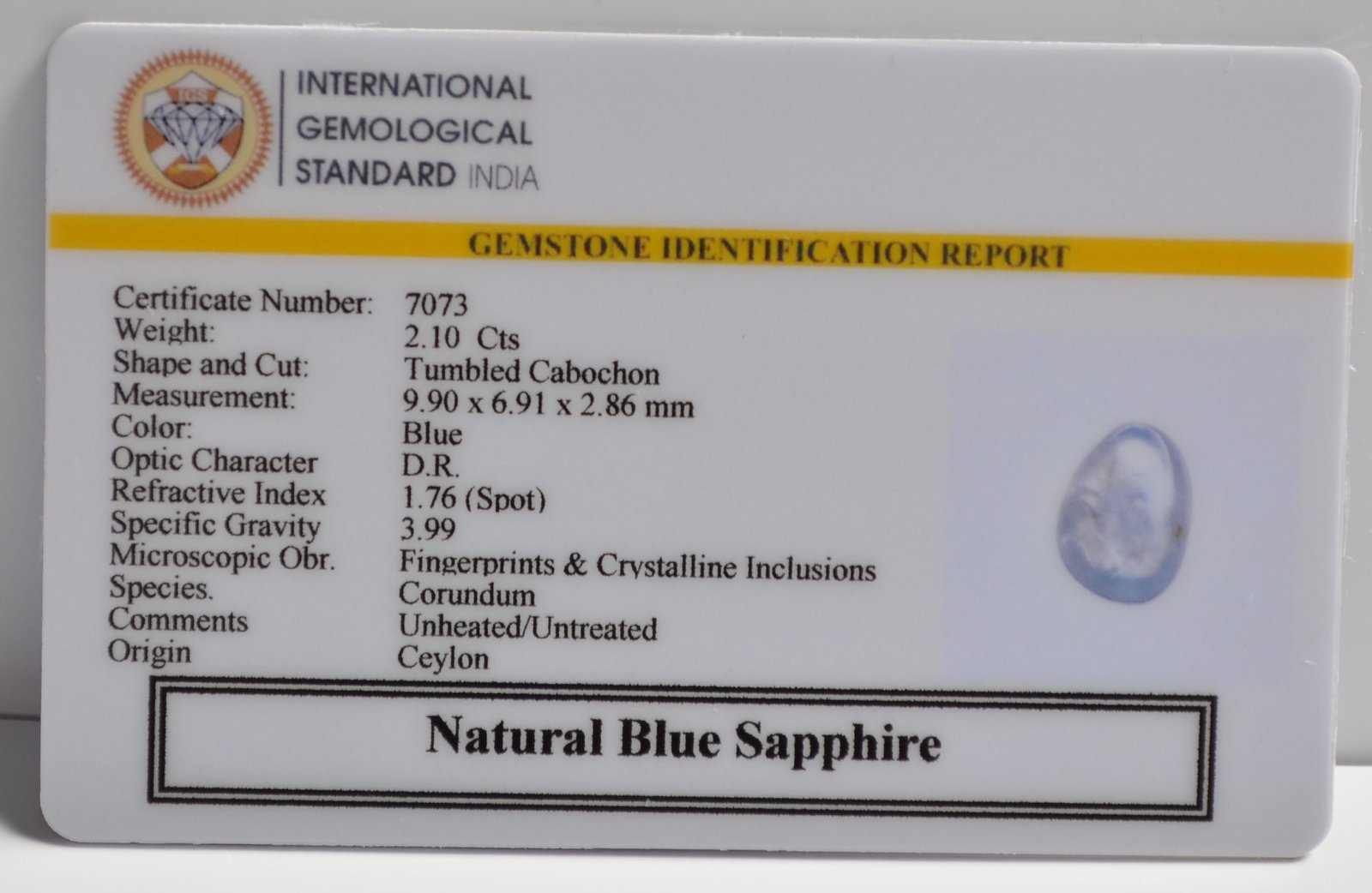BSP15145 2 1 BLUE SAPPHIRE 2.1 Ct.