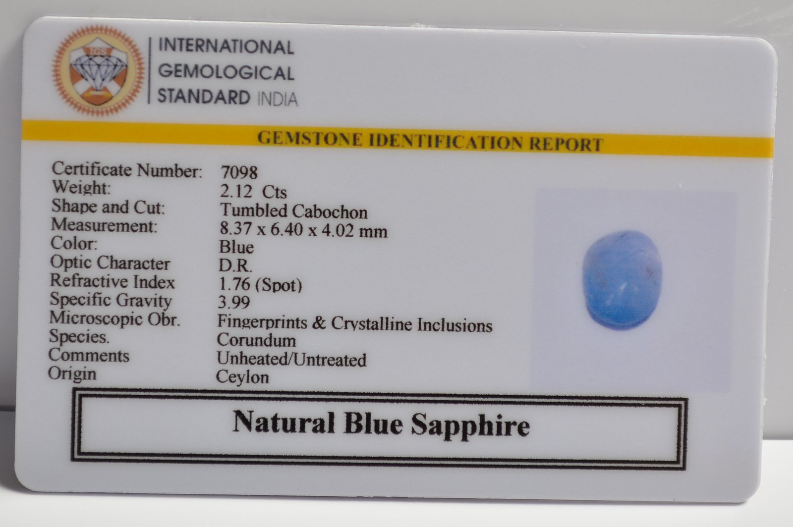 BSP15170 2 BLUE SAPPHIRE 2.12 Ct.