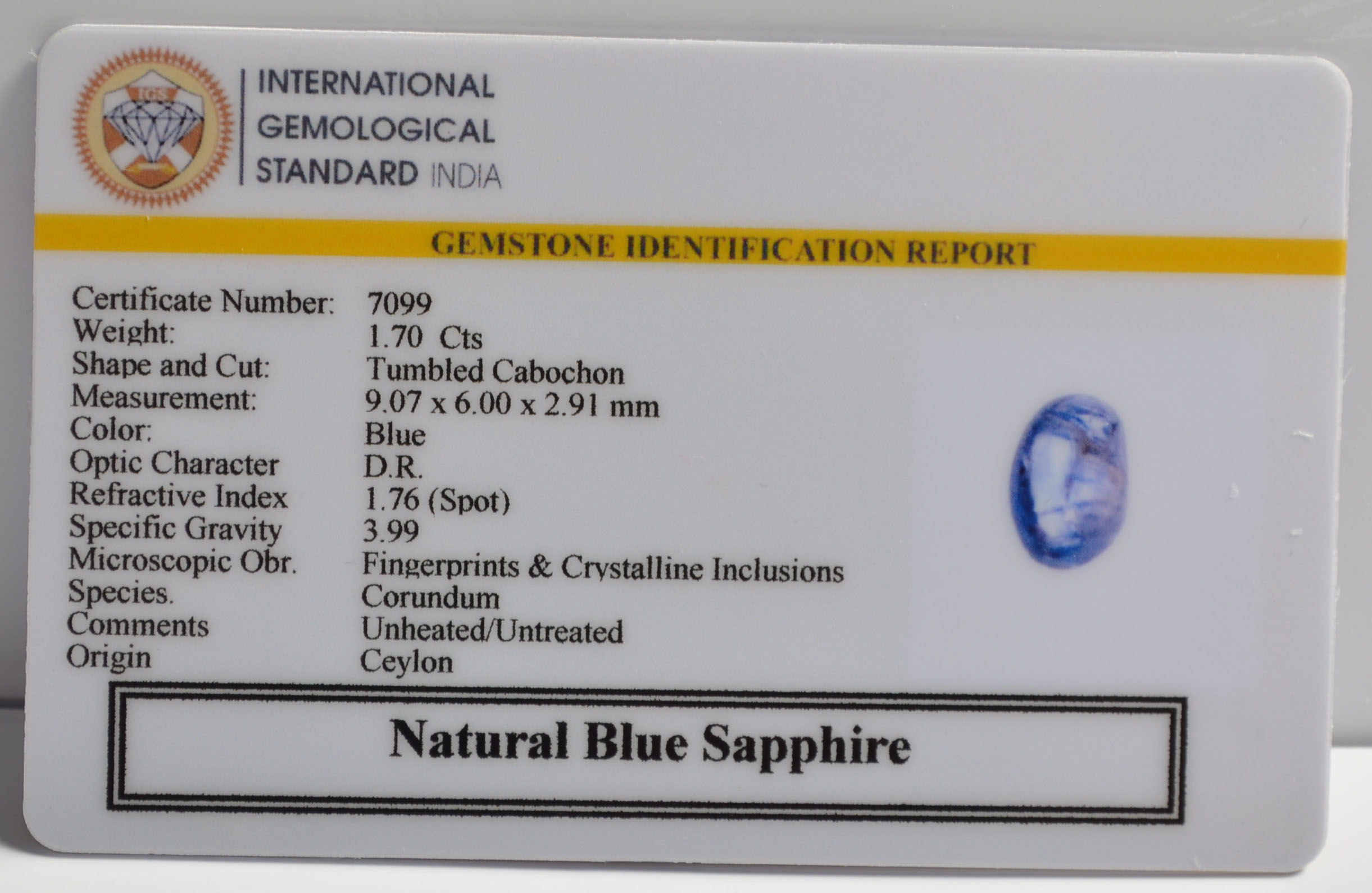BSP15171 2 BLUE SAPPHIRE 1.7 Ct.
