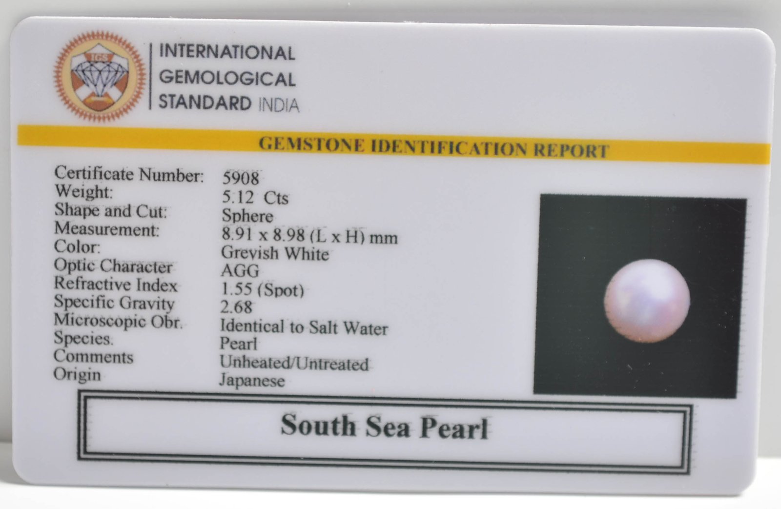 DSP2926 2 1 SOUTH SEA PEARL 5.12 Ct.