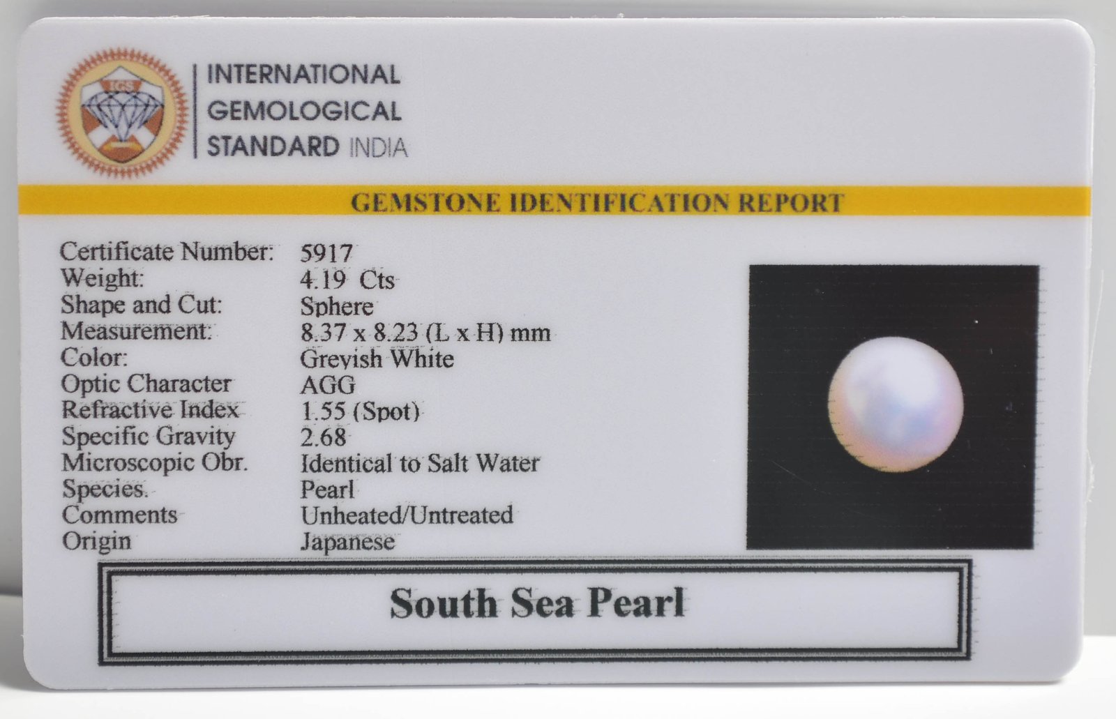 DSP2935 2 1 SOUTH SEA PEARL 4.19 Ct.