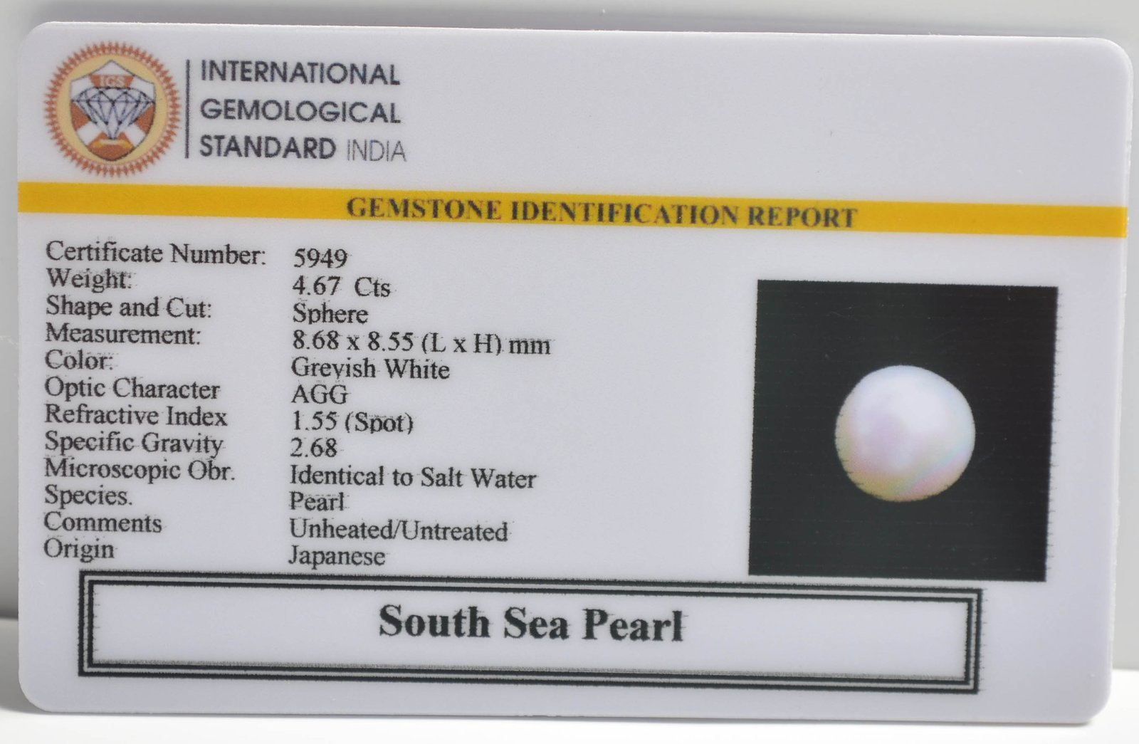 DSP2961 2 1 SOUTH SEA PEARL 4.67 Ct.