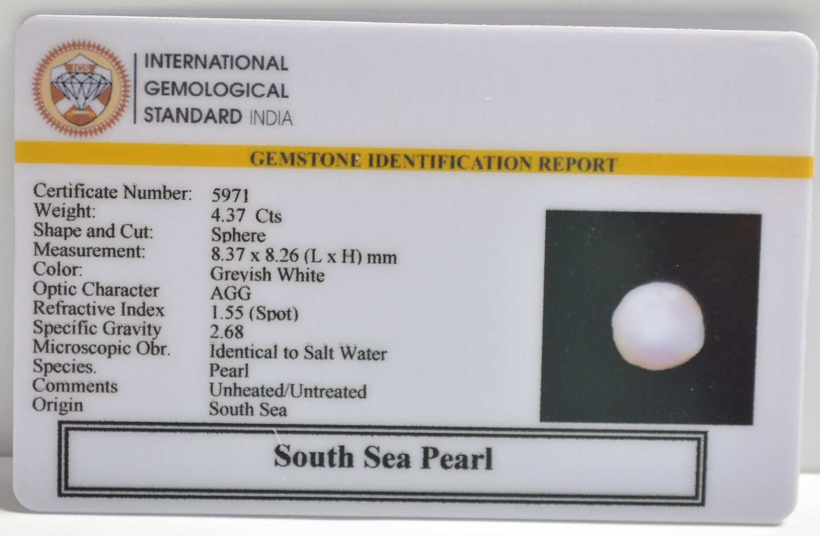 DSP2979 2 1 SOUTH SEA PEARL 4.37 Ct.