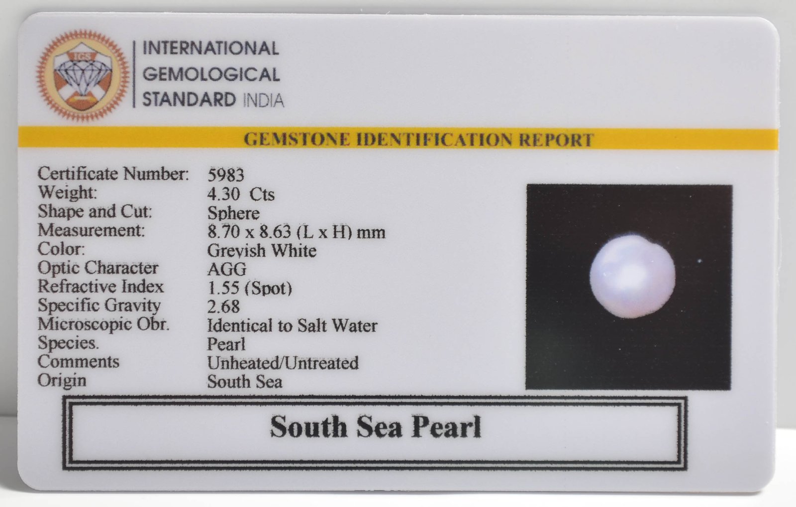 DSP2987 2 SOUTH SEA PEARL 4.3 Ct.