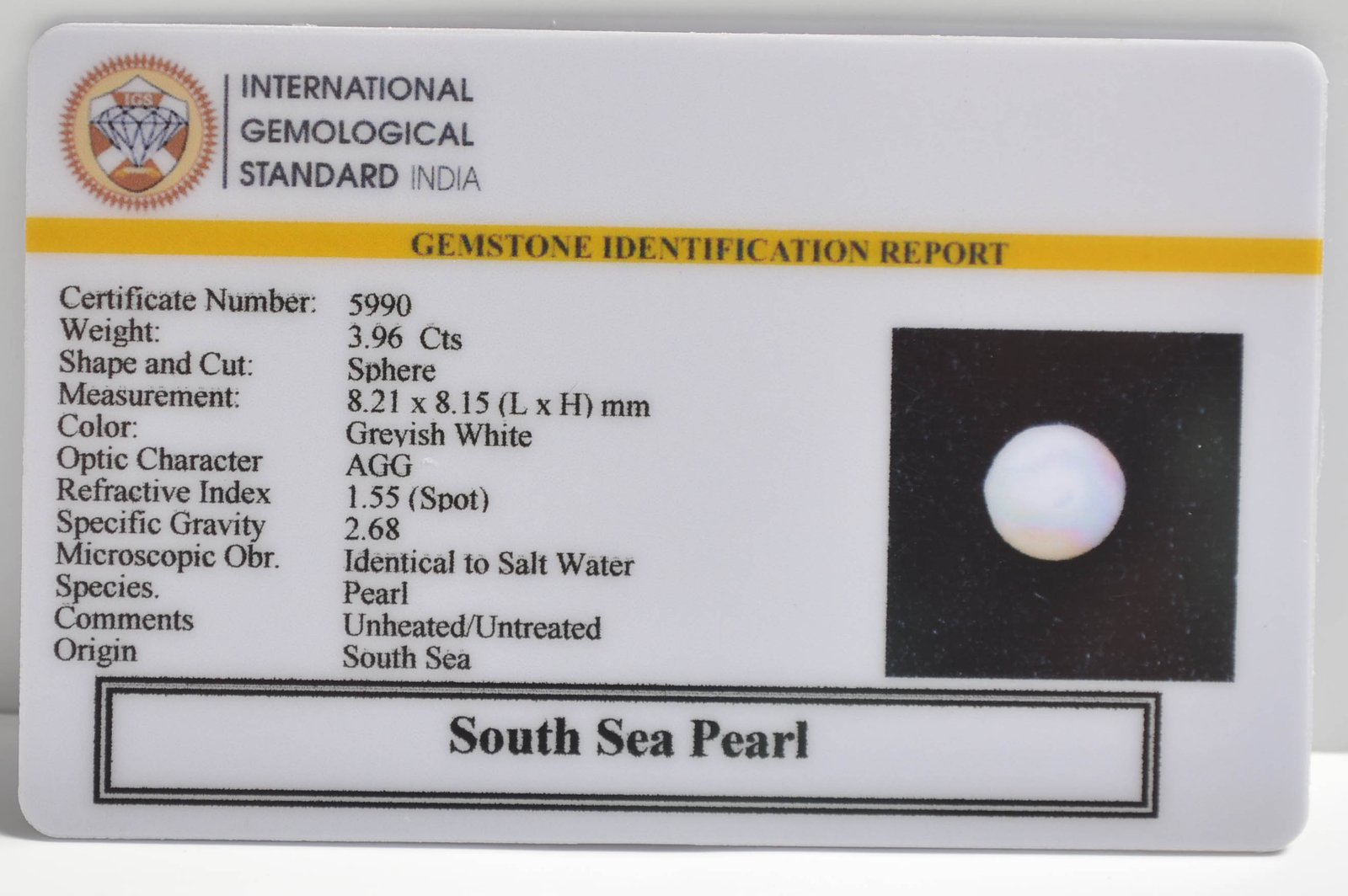 DSP2992 2 1 SOUTH SEA PEARL 3.96 Ct.