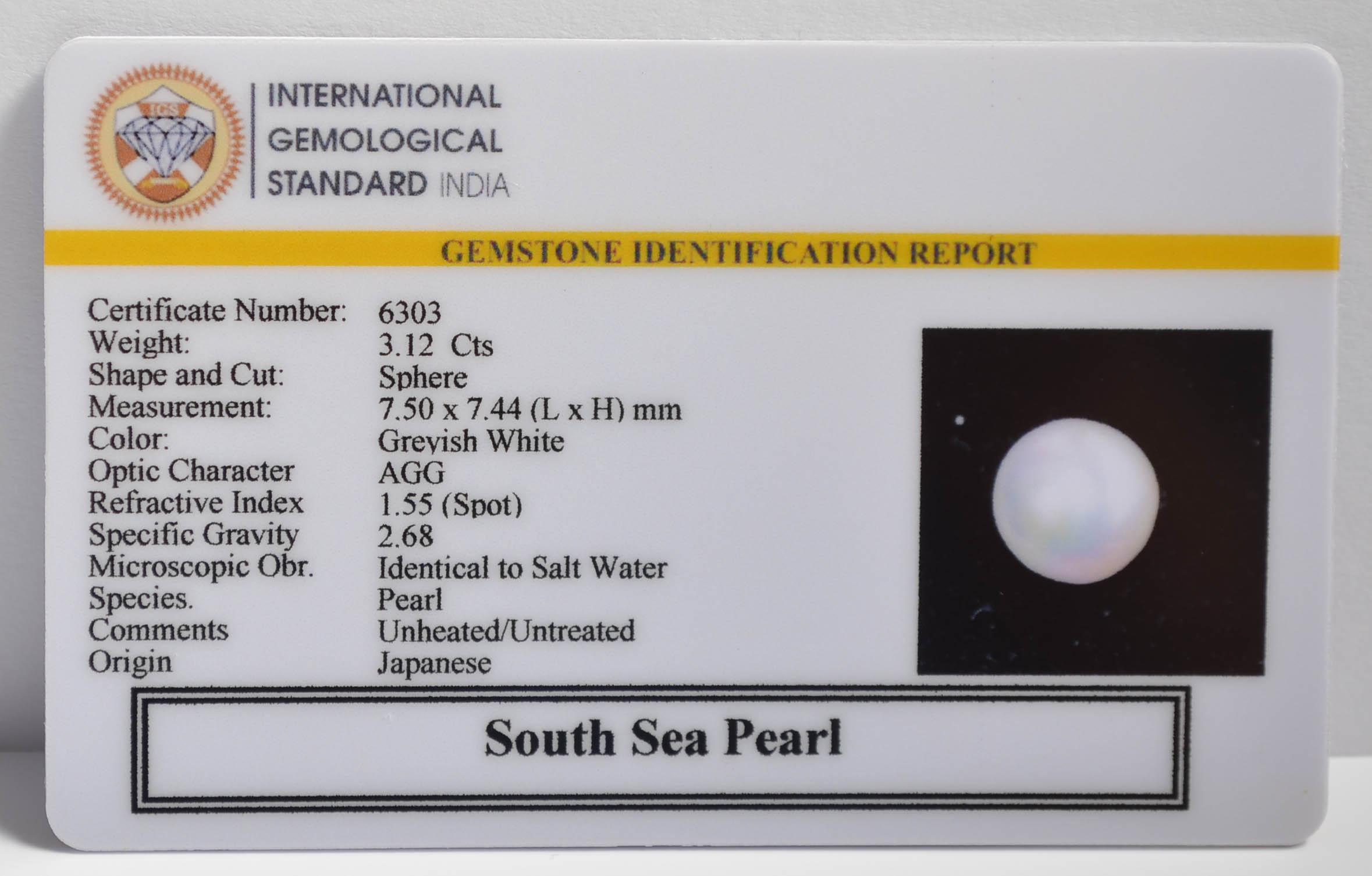 DSP3047 2 SOUTH SEA PEARL 3.12 Ct.