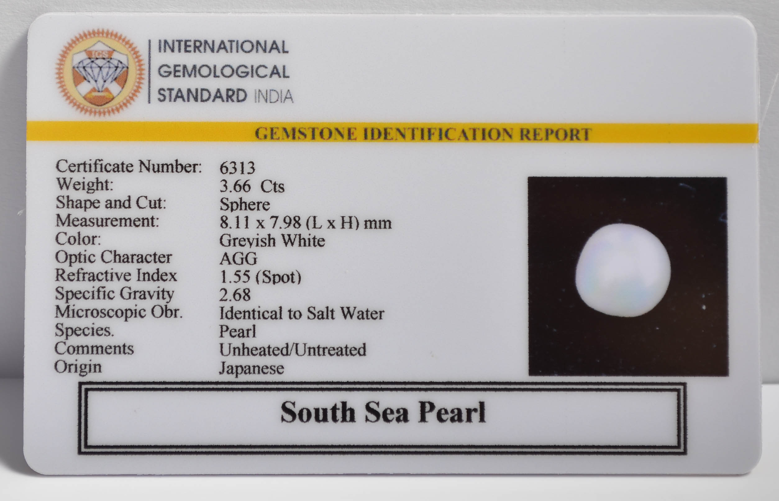 DSP3055 2 SOUTH SEA PEARL 3.66 Ct.