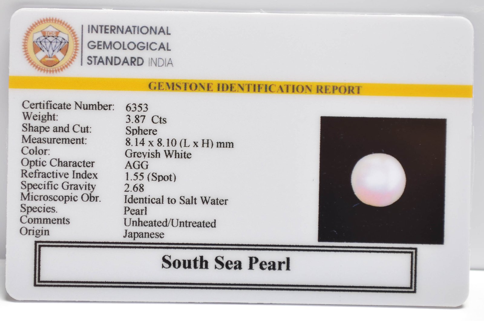 DSP3087 2 2 SOUTH SEA PEARL 3.87 Ct.