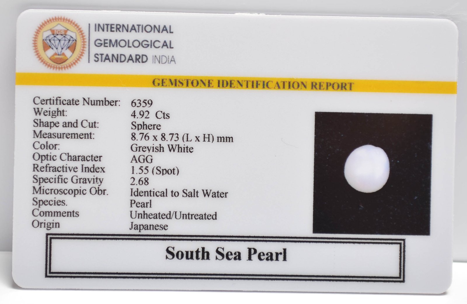 DSP3093 2 2 SOUTH SEA PEARL 4.92 Ct.