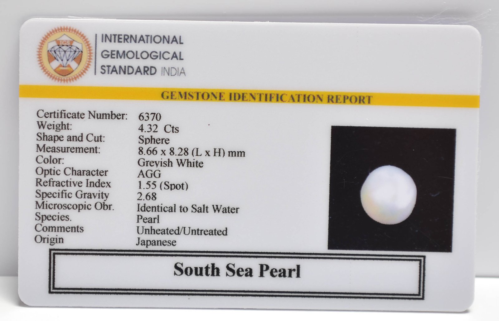 DSP3104 2 2 SOUTH SEA PEARL 4.32 Ct.